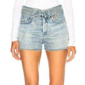 Jean Atelier Denim Flip High Rise Frayed Jean Shorts Foldover Luxury Summer 26